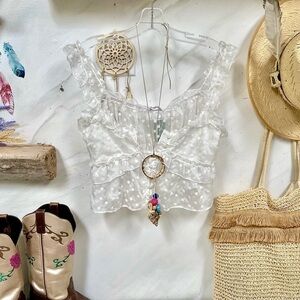 Stunning Simon’s Storia ruffled Floral boho Blouse w prairie shabby chic vibe